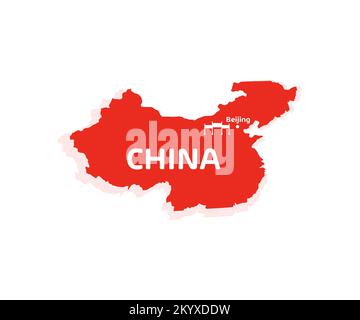 Kartensilhouette der Republik China mit großformatigem Peking-Logo. Weltkarte, Infografiken, Vektordesign und Illustration. Stock Vektor