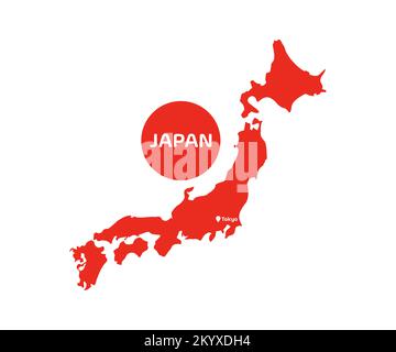 Japanische Kartensilhouette mit großformatigem Tokio-Logo. 日本地図のイラスト. Weltkarte, Infografiken, Vektordesign und Illustration. Stock Vektor