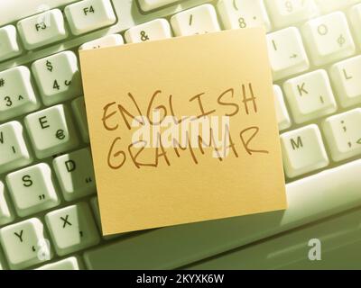 Konzeptionelle Beschriftung englische Grammatik. Business Showcase-Kurse decken alle Ebenen der englischen Sprache und des Schreibens ab Stockfoto