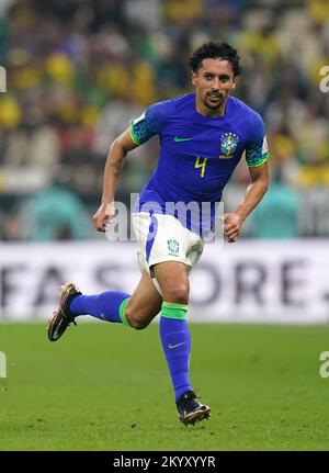 Brasilianische Marquinhos während des FIFA World Cup Group G-Spiels im Lusail Stadium in Lusail, Katar. Foto: Freitag, 2. Dezember 2022. Stockfoto