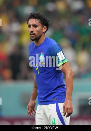 Brasilianische Marquinhos während des FIFA World Cup Group G-Spiels im Lusail Stadium in Lusail, Katar. Foto: Freitag, 2. Dezember 2022. Stockfoto