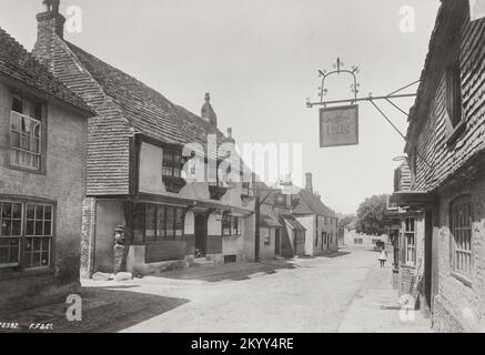 Oldtimer-Foto - 1891 - Straße mit dem George Inn und dem Star Inn, Alfriston, East Sussex Stockfoto