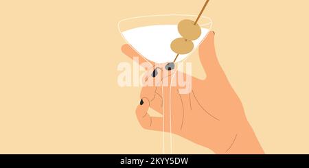Frauenhand mit martini-Cocktailglas. Stock Vektor