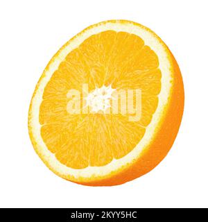 Orangenfrucht. Orangefarbene Hälfte auf weißem Hintergrund isolieren. Datei enthält Beschneidungspfad. Stockfoto
