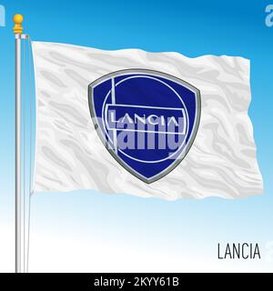 Italien 2022, Flagge mit dem neuen Logo der Marke Lancia, Vektordarstellung Stockfoto
