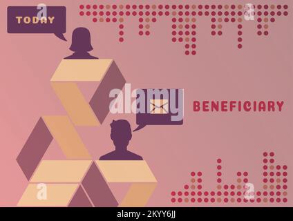 Schreiben mit Anzeige des Begünstigten für Text. Internetkonzept eine Person oder ein Ding, die Hilfe oder einen Vorteil aus etwas erhält Stockfoto