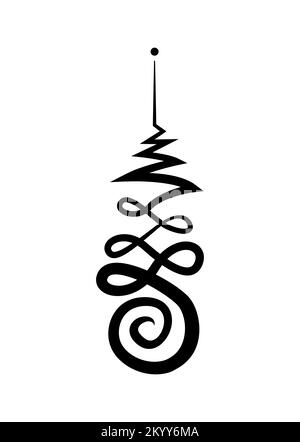 Unbekanntes Symbol, hinduistisches oder buddhistisches Zeichen, das den Weg zur Erleuchtung darstellt. Yantras Tattoo-Symbol. Einfache schwarz-weiße Tintenzeichnung, isolierter Vektor Stock Vektor