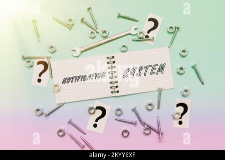 Signieren, das Benachrichtigungssystem anzeigt. Konzept Bedeutung Vergessen Sie nicht, verbunden zu sein Soziale Netzwerke Stockfoto