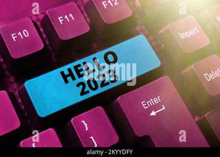 Konzeptionelle Überschrift Hallo 2023. Ein Wort zur Feier des Beginns des Kalenderjahres 2023 Stockfoto