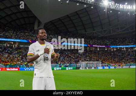 Al-Wakrah, Katar. 02.. Dezember 2022. Daniel Amartey aus Ghana während des Spiels der Gruppe H der FIFA-Weltmeisterschaft Katar 2022 zwischen Ghana und Uruguay am 2. Dezember 2022 im Al Janoub Stadium in Al Wakrah, Katar (Foto: Andrew Surma/Credit: SIPA USA/Alamy Live News) Stockfoto