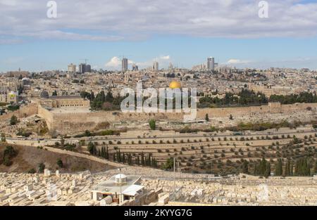 7. November 2022 der historische Felsendom in der Altstadt von David in Jersalem Israel die antike Stätte des Solomon-Tempels. Stockfoto