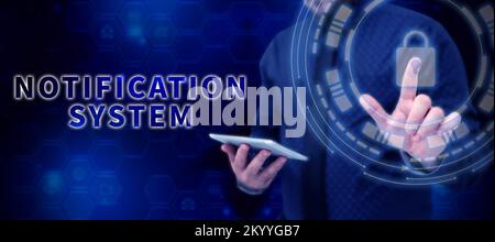 Signieren, das Benachrichtigungssystem anzeigt. Konzept Bedeutung Vergessen Sie nicht, verbunden zu sein Soziale Netzwerke Stockfoto
