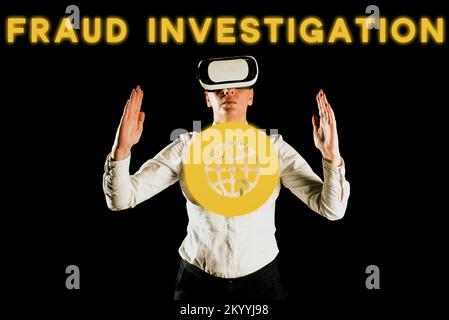 Handgeschriebenes Schild Betrugsermittlung. Geschäftsidee Prozess, um festzustellen, ob ein Betrug stattgefunden hat Stockfoto