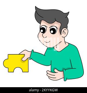 Abbildung eines Mannes mit einem Puzzleteil Symbol einer Problemlösungsstrategie Stock Vektor