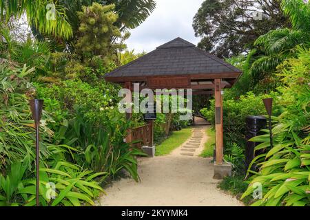 Maire Nui Garden, ein großer tropischer Garten und Touristenattraktion auf der Insel Rarotonga, Cook Islands Stockfoto