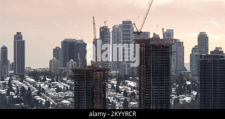 Die Winter-Skyline von Brentwood in Burnaby, British Columbia, Kanada Stockfoto