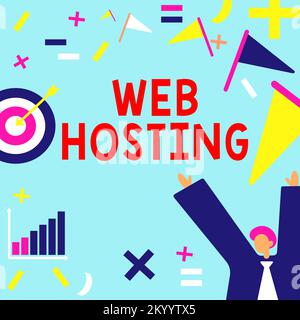 Handschriftliches Schild Web Hosting. Internetkonzept die Tätigkeit der Bereitstellung von Speicherplatz und des Zugangs für Websites Stockfoto