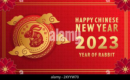 chinesischer Neujahrshintergrund mit Hase shio oder chinesischem Tierkreislauf 2023 Stock Vektor
