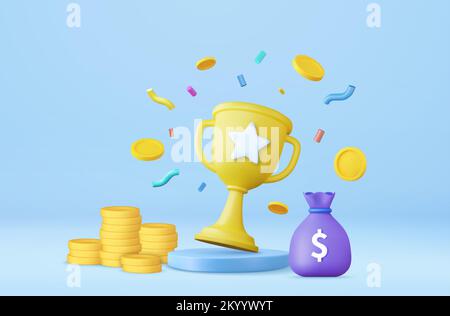 3D Gewinner mit goldenem Pokal Stock Vektor