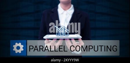 Schild mit Anzeige von Parallel Computing. Konzeptionelle Fotosimultan-Berechnung mittels Software und Hardware Stockfoto