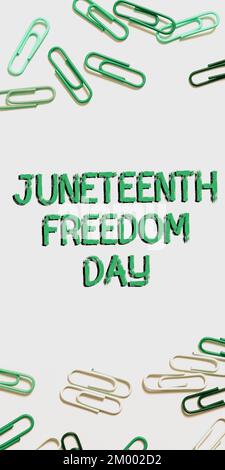 Handschriftlicher Text Juneteenth Freedom Day. Begrifflicher Foto-gesetzlicher Feiertag in den Vereinigten Staaten zum Gedenken an das Ende der Sklaverei Stockfoto