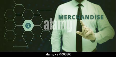 Inspiration mit Werbeartikeln. Geschäftskonzept Waren oder Waren, die im Geschäftsbereich gekauft und verkauft werden Stockfoto