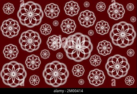 Stilisierte weiße Blumen auf rotem Hintergrund. Hintergrund zu Weihnachten. Stockfoto