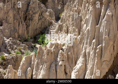 Strecke, Besucherpfad, Valle de la Luna, Moon Valley, das durch Erosion geformt wurde, auch Killa Qhichwa, La Paz, Bolivien, Südamerika Stockfoto