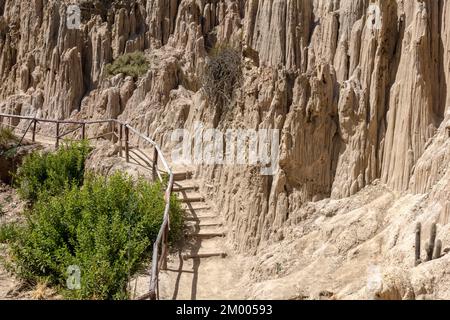 Strecke, Besucherpfad, Valle de la Luna, Moon Valley, das durch Erosion geformt wurde, auch Killa Qhichwa, La Paz, Bolivien, Südamerika Stockfoto