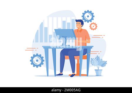Technischer Support. Systemkalibrierung, Softwarekonfiguration, Einstellungsanpassungen. Professionelle Computer-Wartung, Techniker Beruf. Stock Vektor