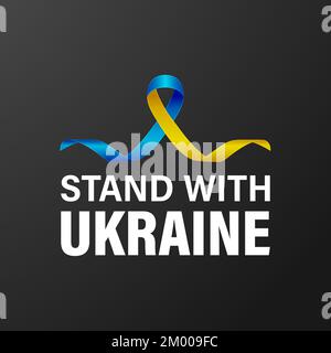 Stehe mit der Ukraine. Anti war Call mit dem Smbol des Friedens mit blauem und gelbem Seidenband. Farben Der Ukrainischen Flagge. Kampf, Protest, Unterstützung Der Ukraine Stock Vektor