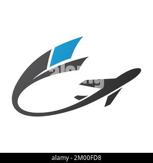 Abbildung eines Flugzeugs mit einem langen blauen und schwarzen Schwanz, isoliert auf weißem Hintergrund Stock Vektor