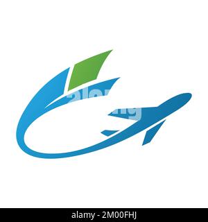 Abbildung eines Flugzeugs mit einem langen grünen und blauen Schwanz, isoliert auf weißem Hintergrund Stock Vektor