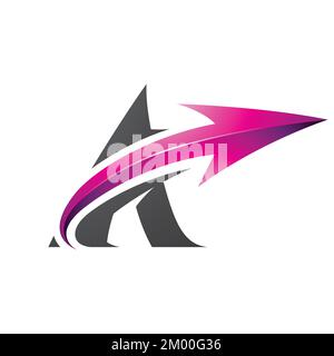 Abbildung: Schwarzer Buchstabe A, fett gebogen, mit einem glänzenden magentafarbenen Pfeil, isoliert auf weißem Hintergrund Stock Vektor
