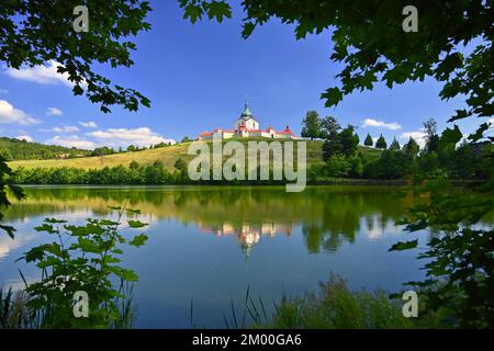 Wallfahrtskirche St. Jan Nepomucky auf Zelena hora. Tschechische Republik - Zdar nad Sazavou. Stockfoto