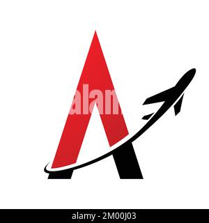 Abbildung: Schwarzer und roter Buchstabe A mit isoliertem Flugzeug auf weißem Hintergrund Stock Vektor