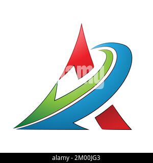 Abbildung: Gekrümmtes rotes Dreieck mit einem grünen und einem blauen Pfeil, isoliert auf weißem Hintergrund Stock Vektor