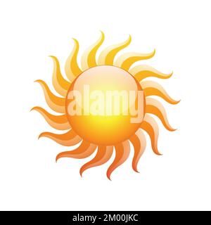 Abbildung: Symbol für kurvige und glänzende gelbe Sonne, isoliert auf weißem Hintergrund Stock Vektor