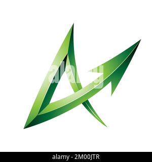 Abbildung: Geprägter grüner Pfeil, isolierter Buchstabe A auf weißem Hintergrund Stock Vektor