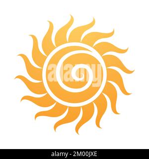 Abbildung: Symbol für kurvengelbe Sonne mit einer isolierten Spirale auf weißem Hintergrund Stock Vektor
