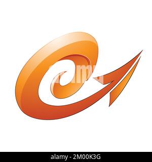 Abbildung: Hurrikan-förmiger, orangefarbener, auf weißem Hintergrund isolierter, geprägter Pfeil Stock Vektor