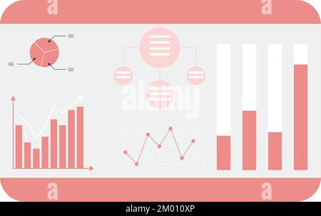 Dashboard-Diagramm und -Grafik, Geschäftsanalysen. Vektordarstellung. Infografiedaten, digitale Statistiken, weltweites Wirtschaftsflächendiagramm, Berichtseite, t Stock Vektor