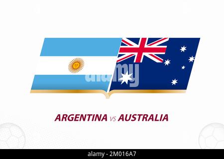 Argentinien gegen Australien im Fußballwettbewerb, Runde 16. Im Vergleich zur Ikone im Fußball-Hintergrund. Sportvektorsymbol. Stock Vektor