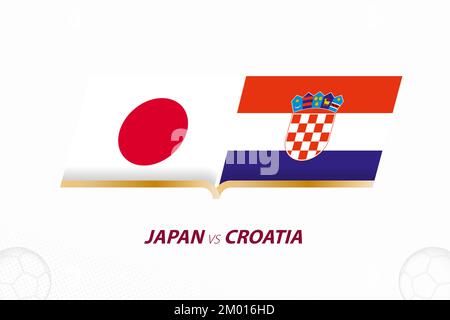 Japan gegen Kroatien im Fußballwettbewerb, Runde 16. Im Vergleich zur Ikone im Fußball-Hintergrund. Sportvektorsymbol. Stock Vektor