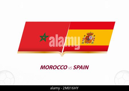 Marokko gegen Spanien im Fußballwettbewerb, Runde 16. Im Vergleich zur Ikone im Fußball-Hintergrund. Sportvektorsymbol. Stock Vektor