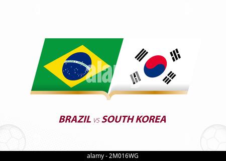 Brasilien gegen Südkorea im Fußballwettbewerb, Runde 16. Im Vergleich zur Ikone im Fußball-Hintergrund. Sportvektorsymbol. Stock Vektor