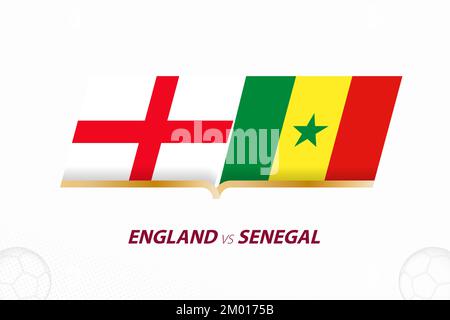 England gegen Senegal im Fußballwettbewerb, Runde 16. Im Vergleich zur Ikone im Fußball-Hintergrund. Sportvektorsymbol. Stock Vektor