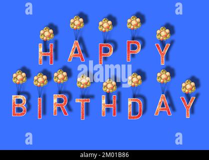 Alles gute zum Geburtstag, Briefe fliegen mit Ballons, kreatives Kunstdesign Stockfoto
