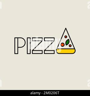 Pizzabeschriftung mit einem Stück Kuchen Stock Vektor