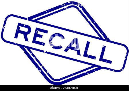 Grunge Blue Recall Word Gummi quadratische Dichtung Stempel auf weißem Hintergrund Stock Vektor